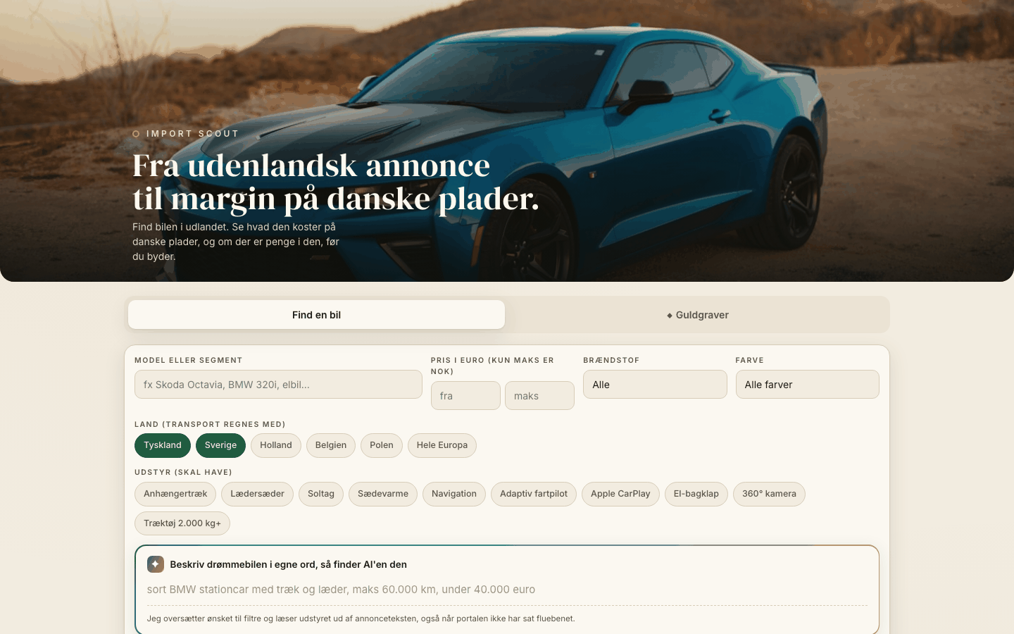 Skærmbillede af Vores importberegner ramte en forhandlers leasingydelse med 6 kroners forskel